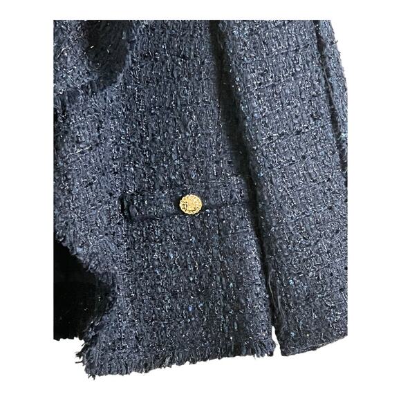Karl Lagerfeld Paris Tweed Open Front Blazer Navy Women's S Work Office Preppy - Picture 4 of 8